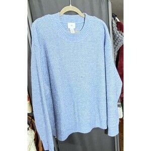 H&M Blue Ribbed Knit Crew Neck Pullover Sweater Women's L Regular Winter Fall